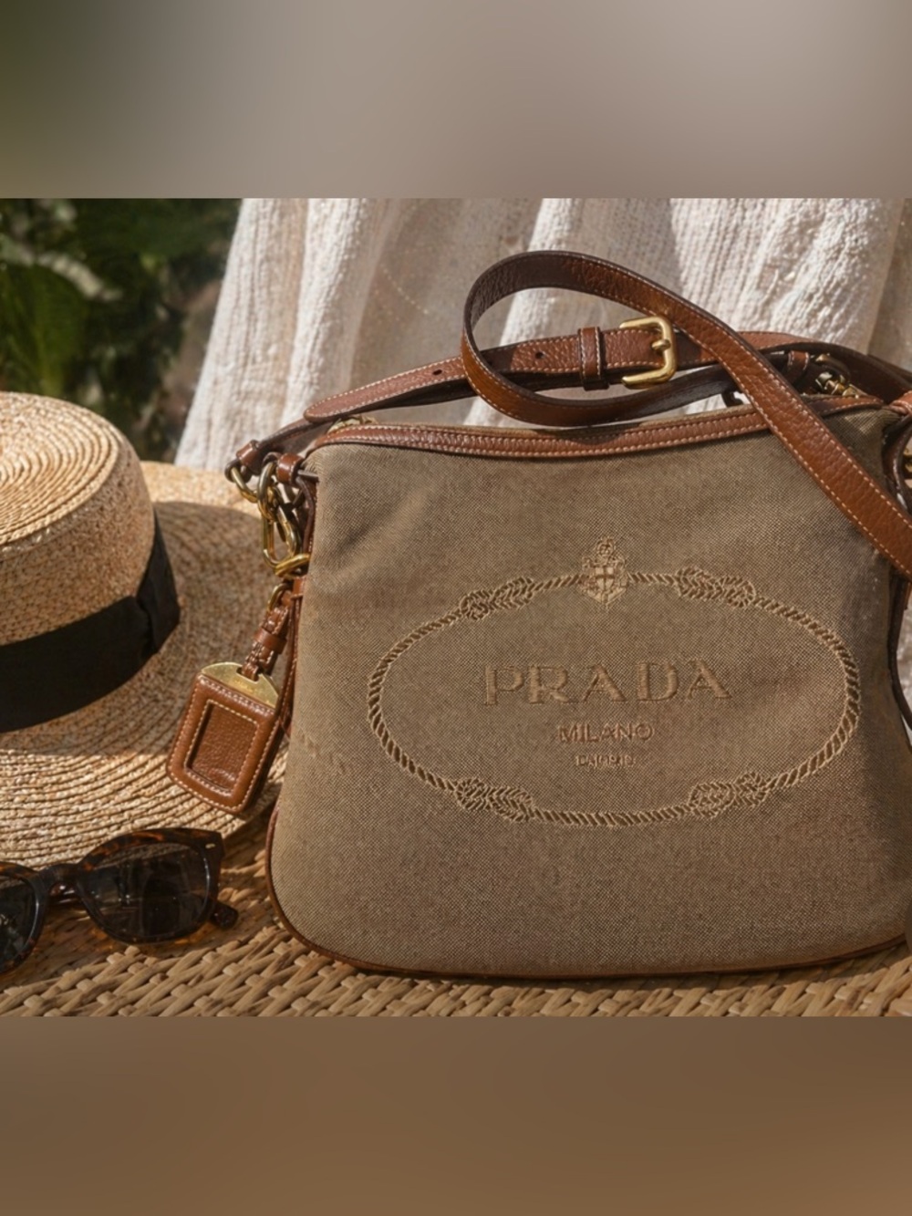 Prada Canvas and Leather Crossbody Bag